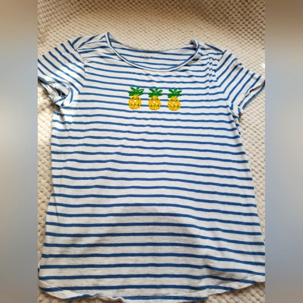 Blue/White Striped Beaded Pineapple Tshirt